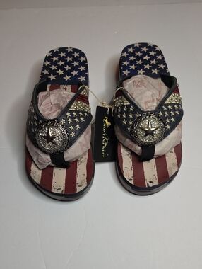 Montana West Patriotic Flag Sandal - Red, Blue, White, Black